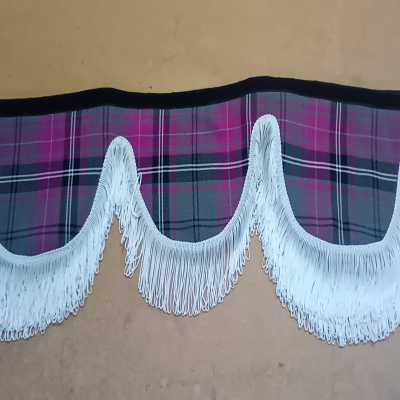 9 Scoop Dutch style pink tartan pelmet with white looped string trim Whiterig Truck Curtains