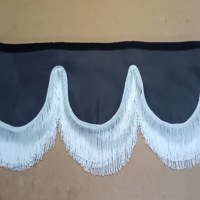 9 Scoop Dutch style Grey pelmet with white looped string trim Whiterig Truck Curtains