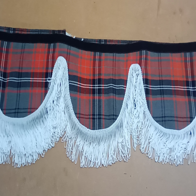 9 Scoop Dutch style orange tartan pelmet with white looped string trim Whiterig Truck Curtains