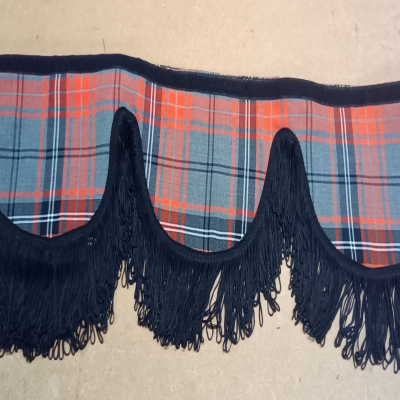 9 Scoop Dutch style orange tartan pelmet with black looped string trim Whiterig Truck Curtains